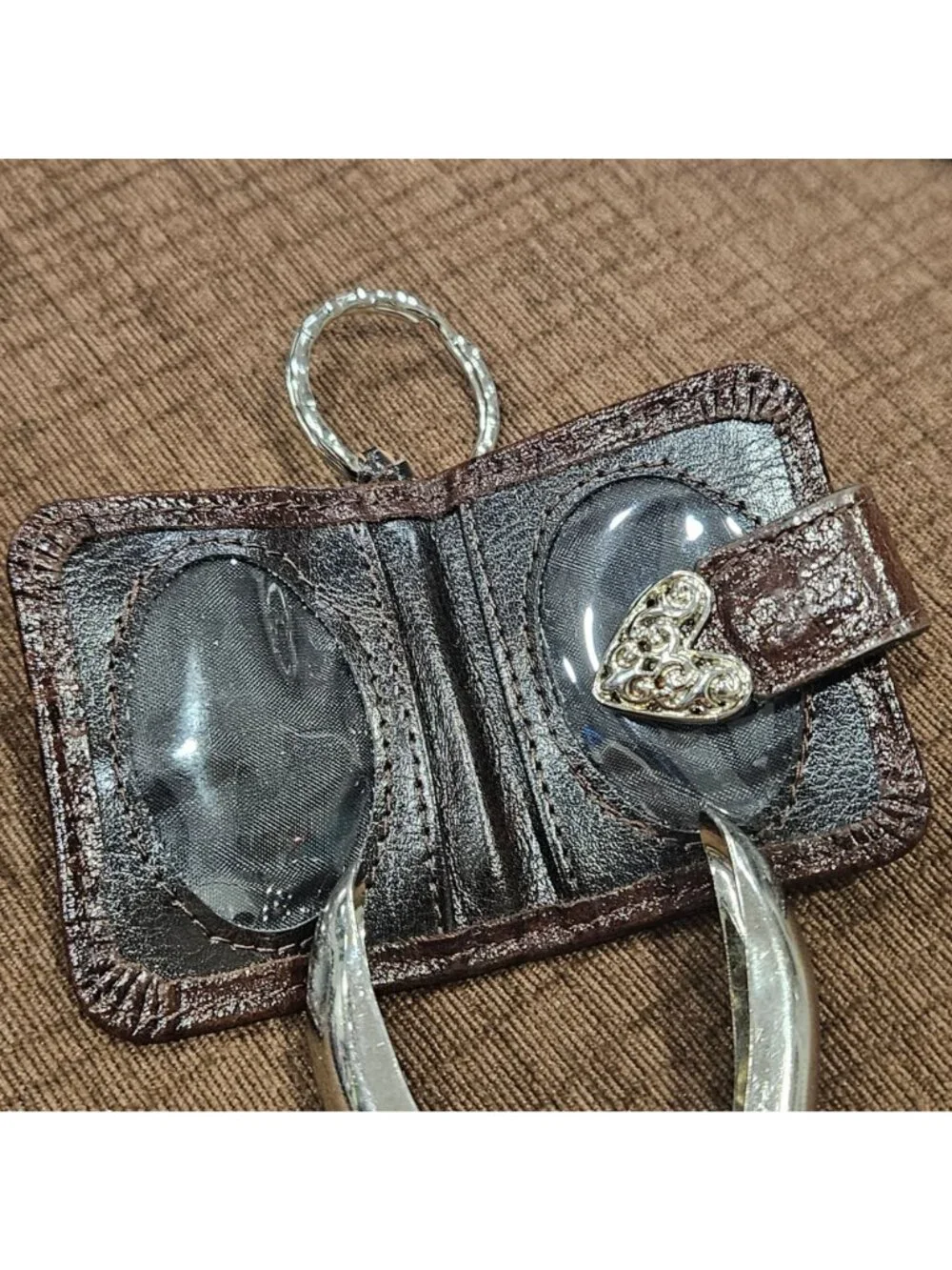 Brighton Leather Picture Keychain fob classic Heart snap Clasp Photo Sleeves
